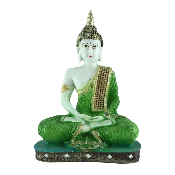 Polyresin Green And White Decorative Meditating Buddha Statue