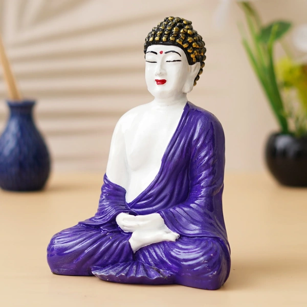 Purple & White Polyresin Handcrafted Meditating Buddha Statue