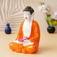 Orange, White, And Pink Polyresin Handcrafted Meditating Buddha Idol