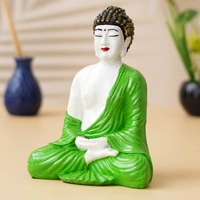 Green & White Polyresin Handcrafted Meditating Buddha Statue