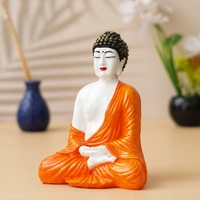 Orange, & White Polyresin Handcrafted Meditating Buddha Statue