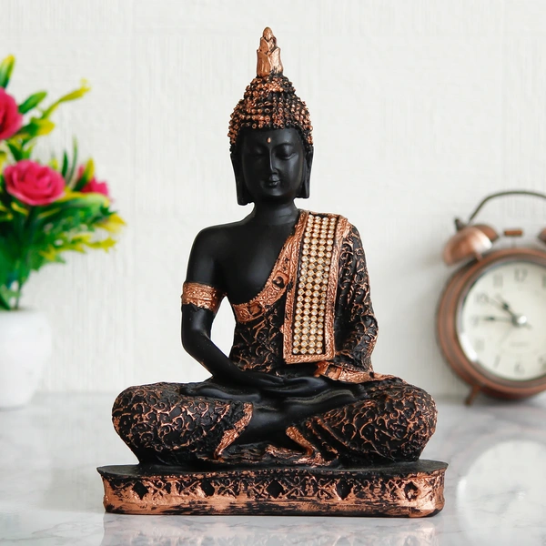 Black And Copper Meditating Lord Buddha Handcrafted