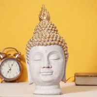 Polyresin Gold And White Meditating Buddha Head Statue