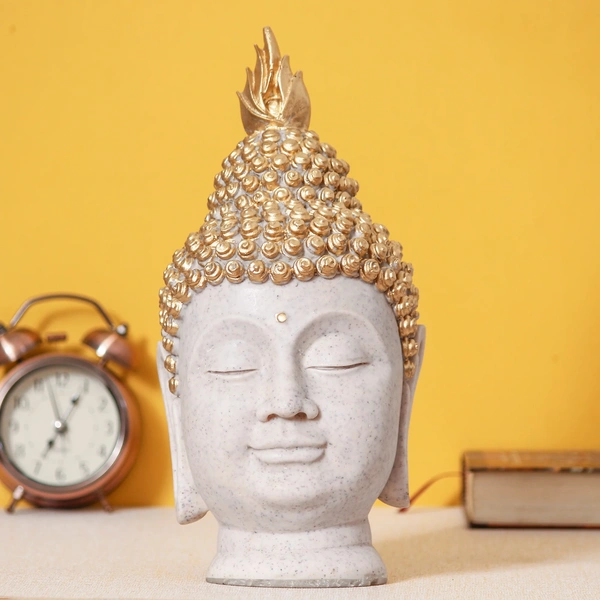 Polyresin Gold And White Meditating Buddha Head Statue