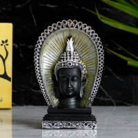 Elegant Silver & Black Polyresin Lord Buddha Head Statue
