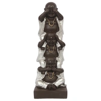 Polyresin Silver And Black Set Of 3 Laughing Buddha Idol