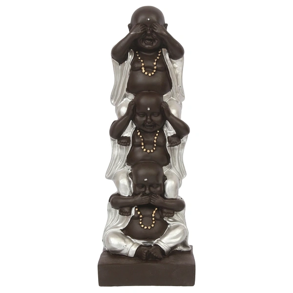 Polyresin Silver And Black Set Of 3 Laughing Buddha Idol