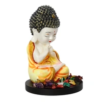 Polyresin Yellow And White Praying Monk Buddha Idol