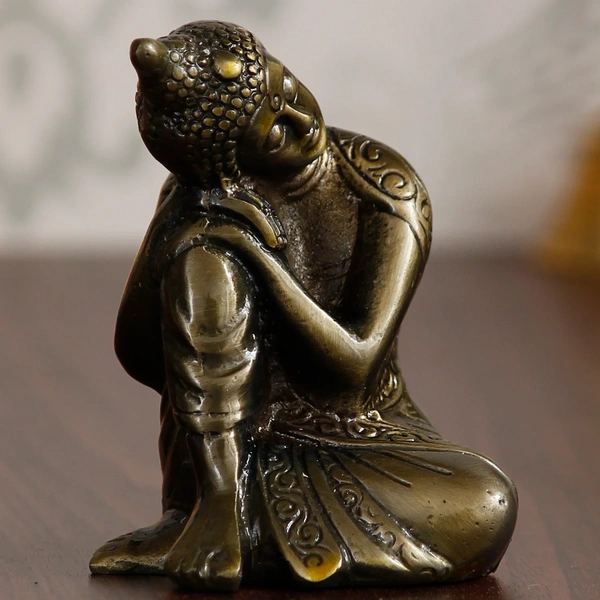Metal Resting Buddha On Knee Statue