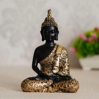 Polyresin Black And Golden Handcrafted Decorative Meditating Buddha Statue