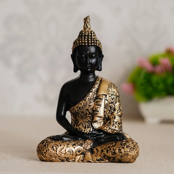 Polyresin Black And Golden Handcrafted Decorative Meditating Buddha Statue
