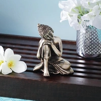Golden Brass Buddha Resting On Knee Statue