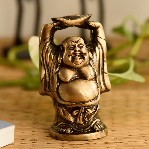 Standing Laughing Buddha Statue Holding A Gold Ingot