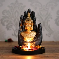Polyresin Black And Golden Handcrafted Palm Buddha Statue