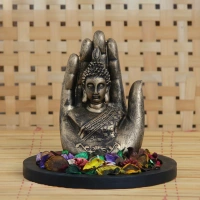 Polyresin Black And Brown Handcrafted Palm Buddha Statue
