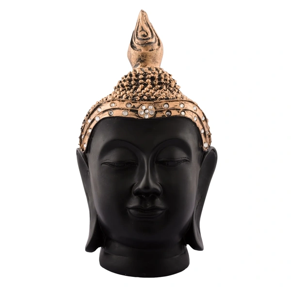 Polyresin Gold And Black Meditating Buddha Head Statue