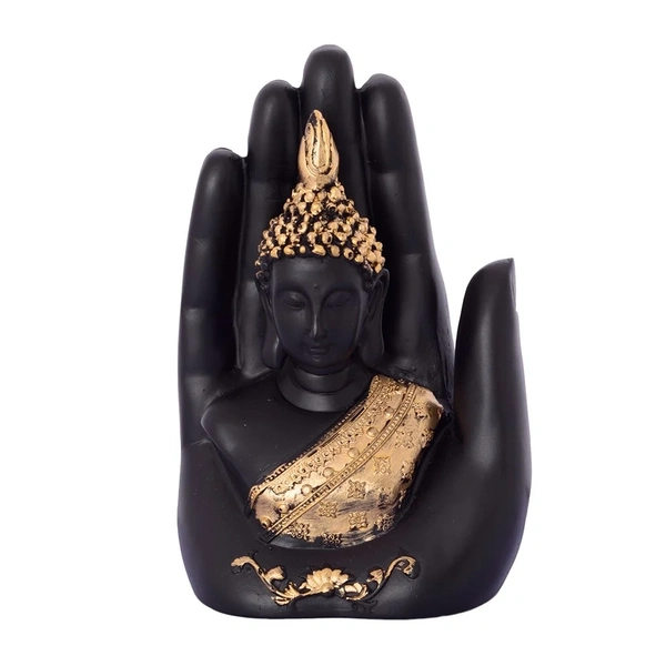 Black And Golden Handcrafted Palm Buddha Statue