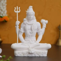 White Polyresin Lord Shiva With Trishul Statue