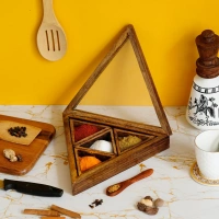 4 Triangle Compartments Handcrafted Wooden Spice Box