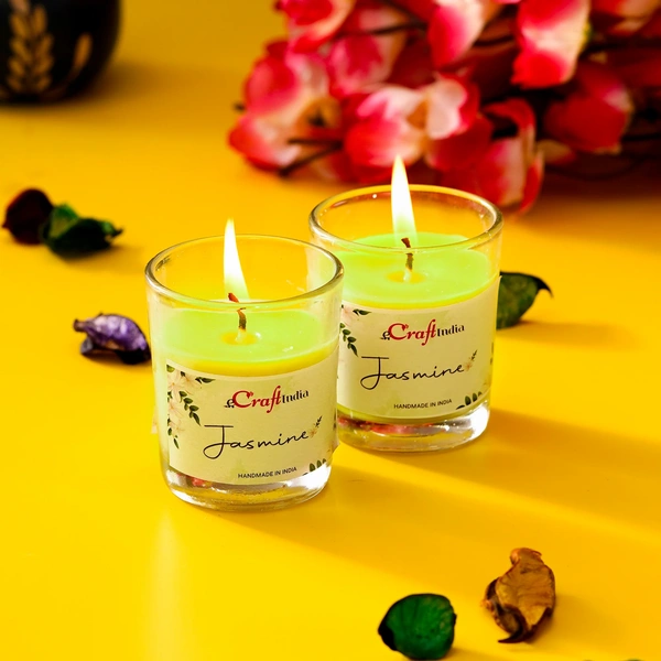 Set Of 2 Jasmine Scented Glass Candle