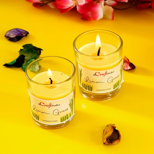 Set Of 2 Lemon Grass Scented Glass Candle