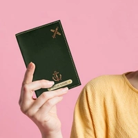 Personalized Leather Passport Cover - Olive
