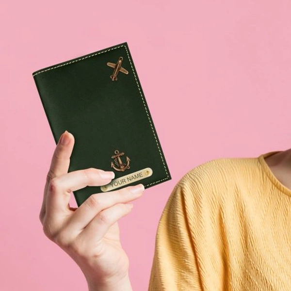 Personalized Leather Passport Cover - Olive
