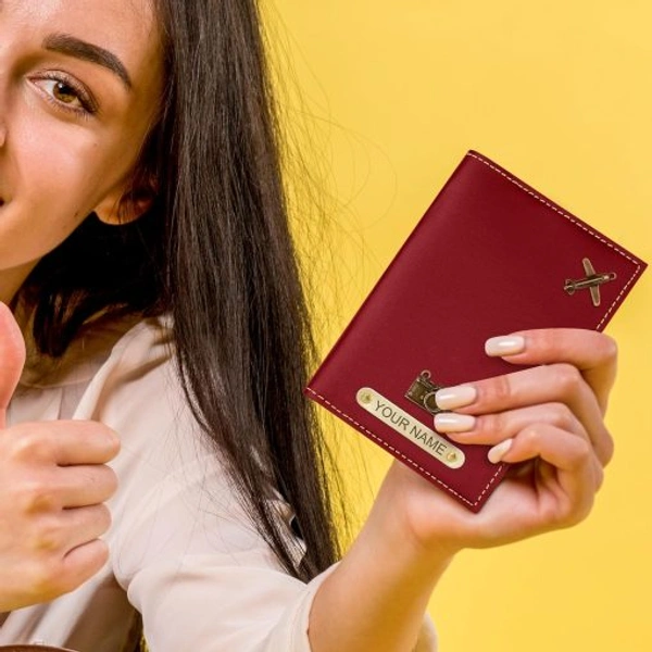 Personalized Leather Passport Cover - Red