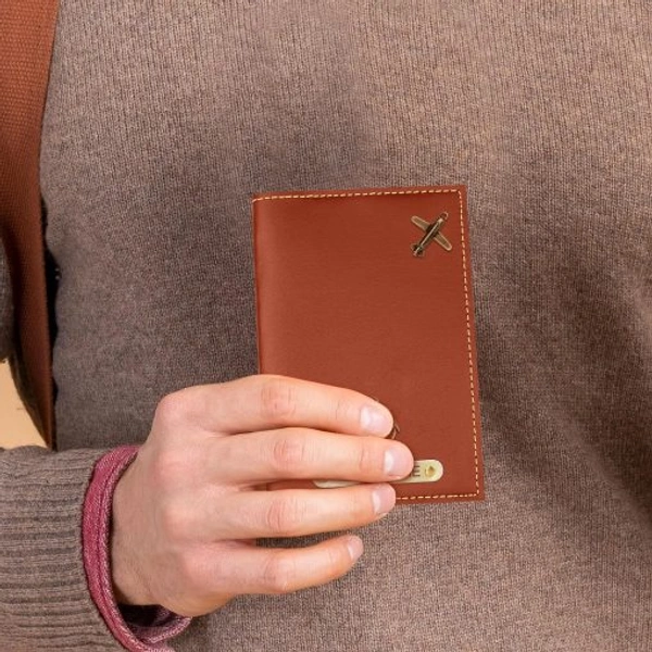 Personalized Leather Passport Cover - Tan