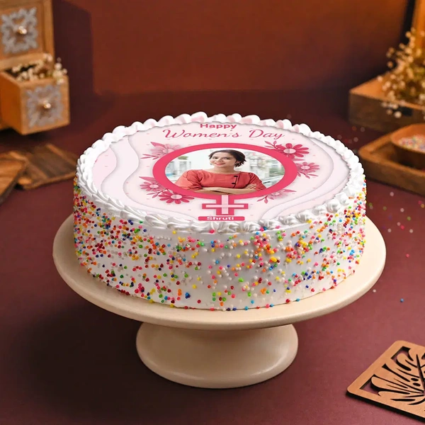 Women's Day Round Photo Cake - 1.5 Kg