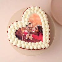Red Velvet Heart Shape Photo Cake - 1.5 Kg