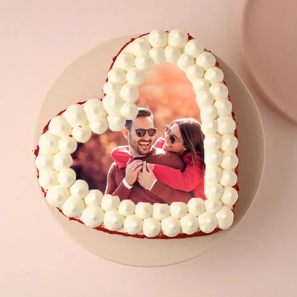 Red Velvet Heart Shape Photo Cake - 1.5 Kg