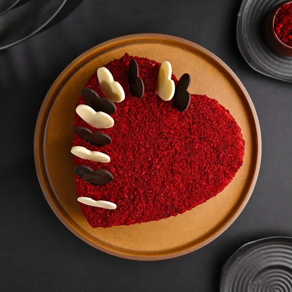 Red Velvet Heart Shape Cake - 500 Gm