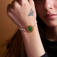 Serenity Lotus Green Charm Gold Bracelet