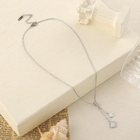 Studded Clover Hanging Silver & White Necklace