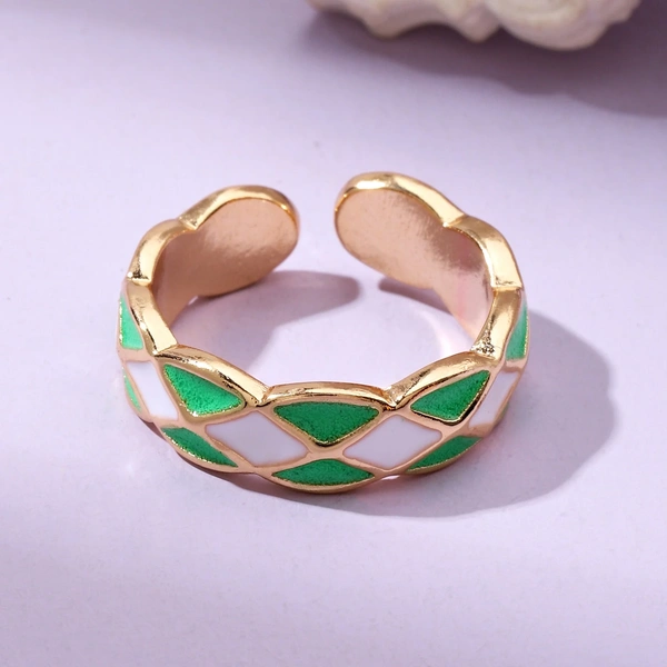 Green & White Enamel Ring