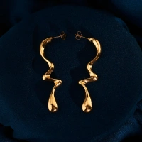 Curved Wave Gold Earrings