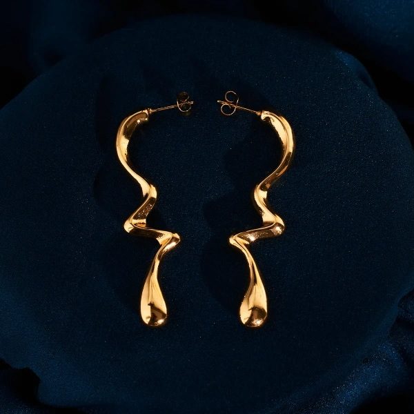 Curved Wave Gold Earrings