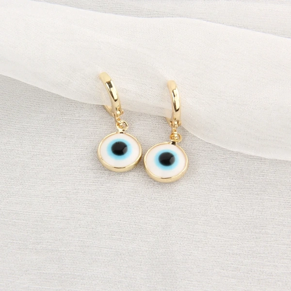 Evil Eyes Gold Brim Wind Drop Earrings - Light Blue