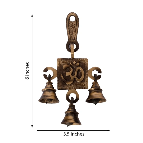 Brass Brown And Golden Om Symbol Wall Hanging/Art With Bells