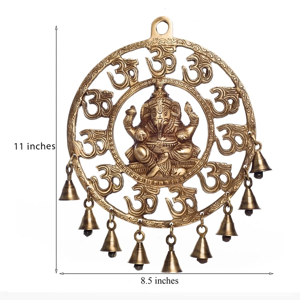 Brown Brass Om Ganesha Wall Hanging With Bells