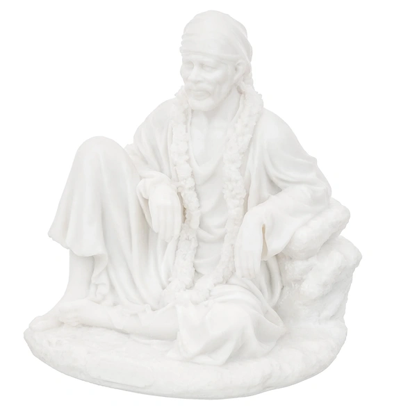 White Polyresin Sai Baba Sitting Statue