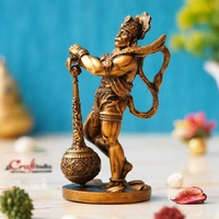 Golden Polyresin Handcrafted Standing Lord Hanuman Idol With Gada/Mace