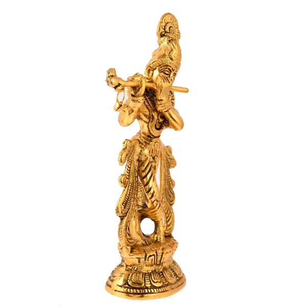 Golden Lord Krishna Playing Flute Idol