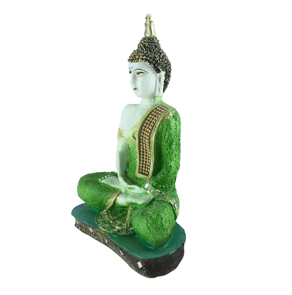 Polyresin Green And White Decorative Meditating Buddha Statue