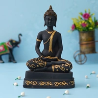 Black & Golden Polyresin Handcrafted Meditating Buddha Statue