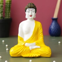 Yellow & White Polyresin Handcrafted Meditating Buddha Statue