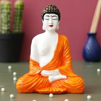 Orange, & White Polyresin Handcrafted Meditating Buddha Statue