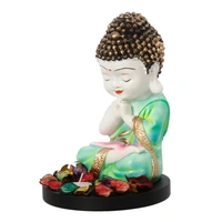 Polyresin Green And White Praying Monk Buddha Statue