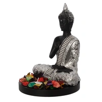 Polyresin Black And Silver Handcrafted Meditating Blessing Buddha Statue
